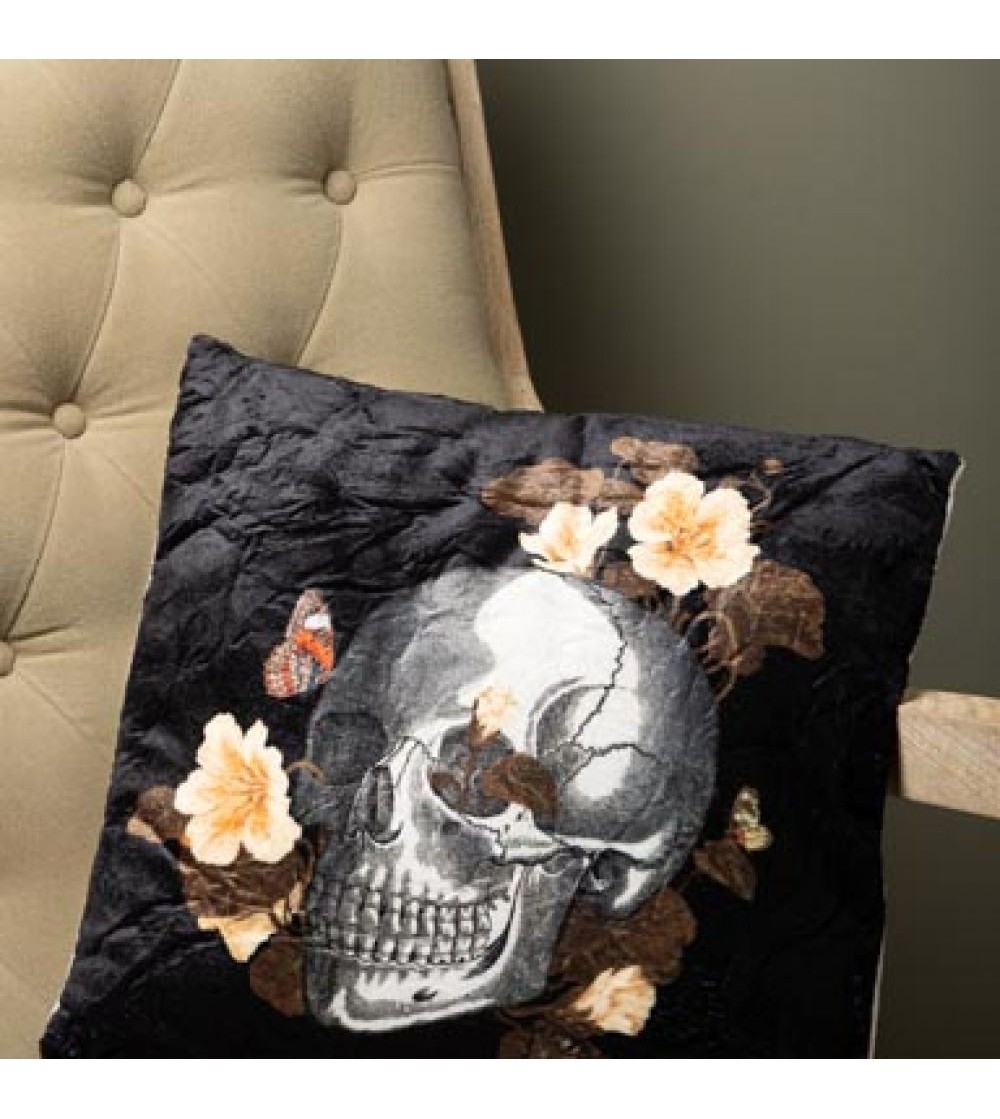 Coussin en flanelle crâne / fleurs du mal