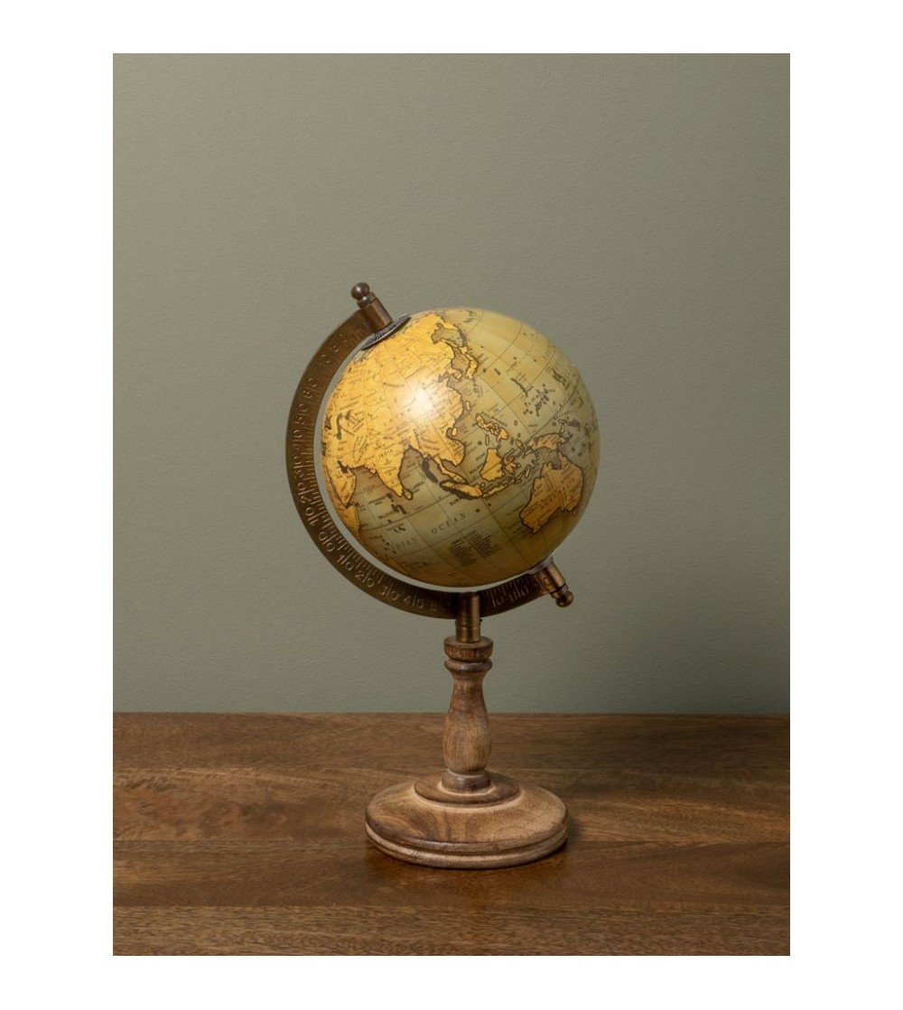 Mappemonde verte vintage sur base brûlée