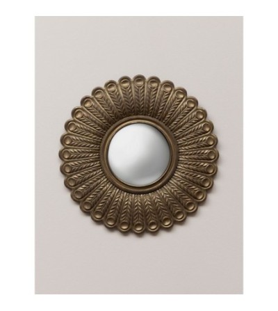 Miroir convexe plumes de paon dorées