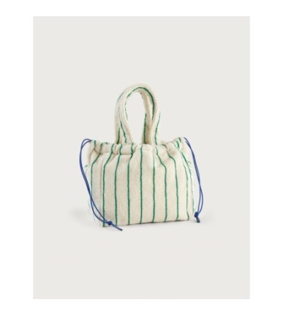 Petit sac éponge  blanc rayures vertes