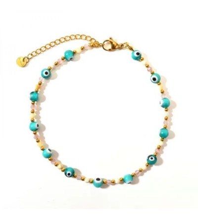 Bracelet de cheville en perles bleu